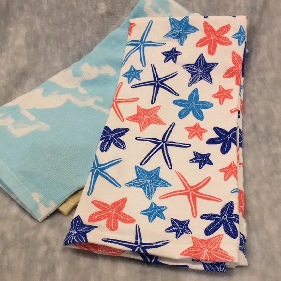 Beach Starfish Celebrate Anericana Kitchen Towel Set if Two NWT %100 Cotton - Picture 6 of 12